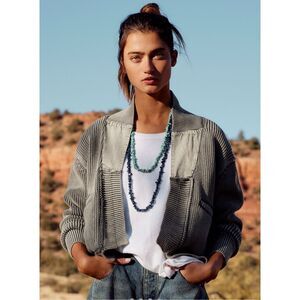 Free people worn thru surplus cardigan slouchy cropped balsam shadow size S new